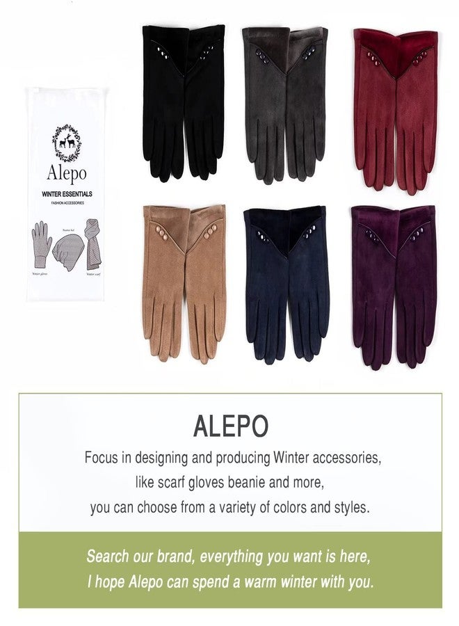 Alepo قفازات أليبو النسائية الشتوية الدافئة، تصميم بلون متباين، مناسبة للكتابة على شاشة اللمس، مبطنة بالفرو، مقاومة للرياح، قفازات قيادة، تدفئة اليدين (أسود - مقاس متوسط) - Image 5